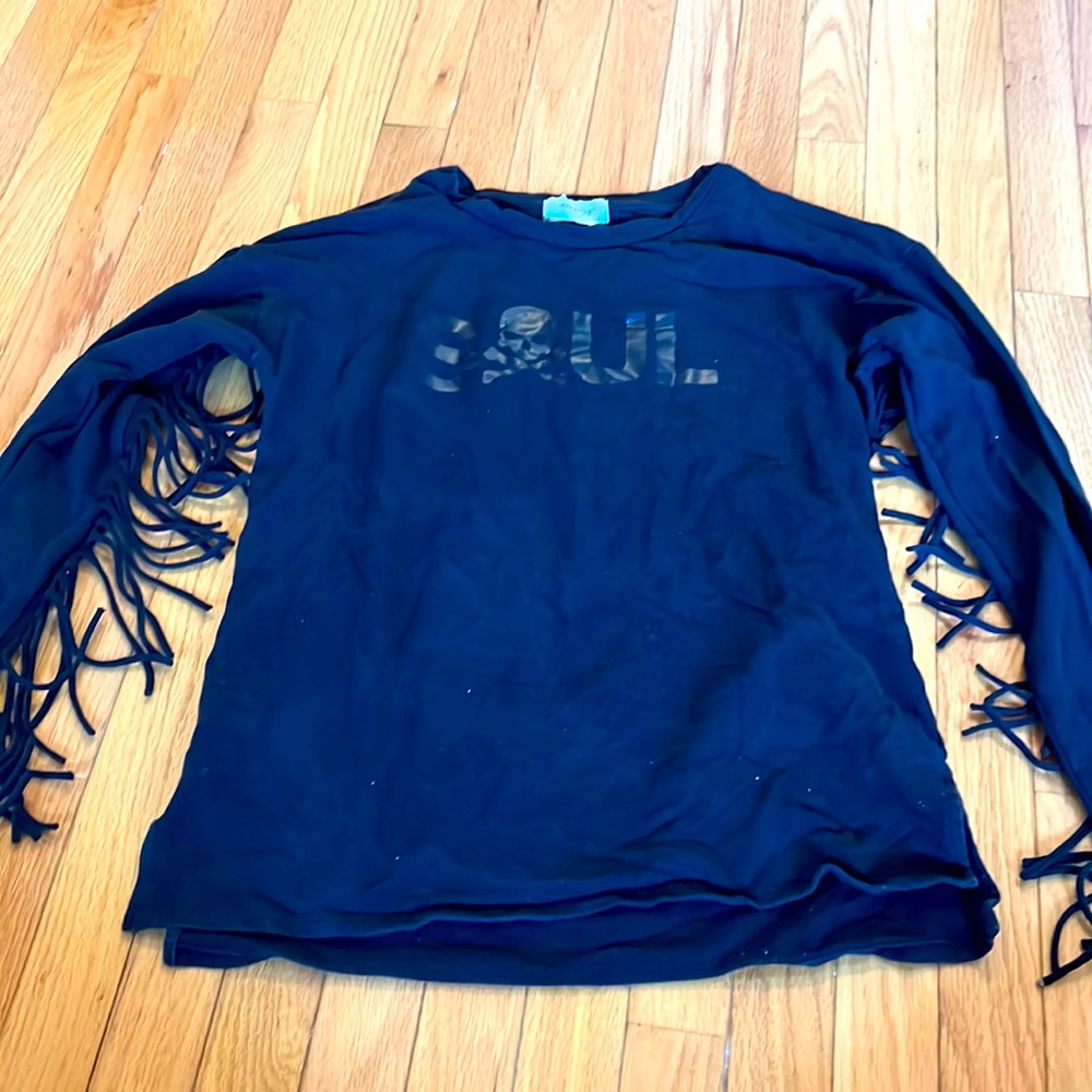 Soul cycle black light weight sweatshirt with fringe
